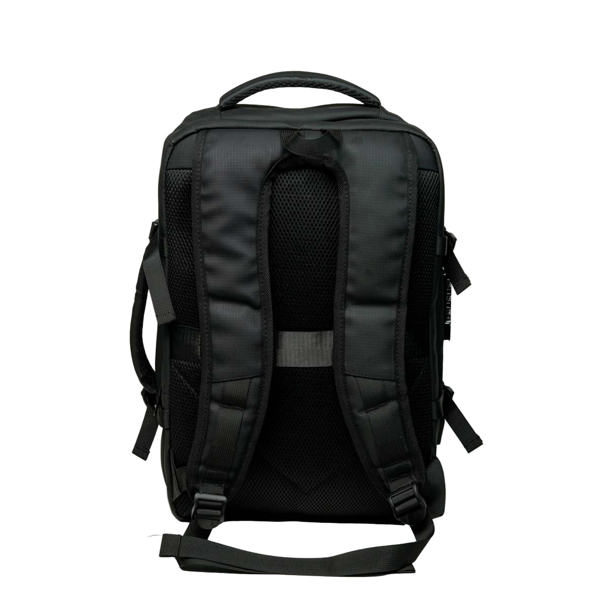 Black backpack on a white background