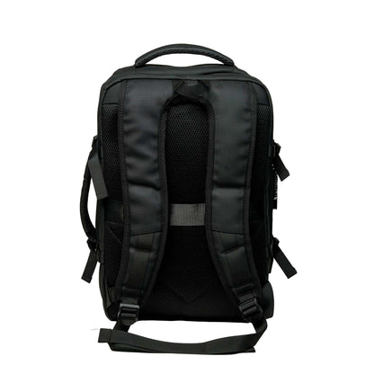 Black backpack on a white background